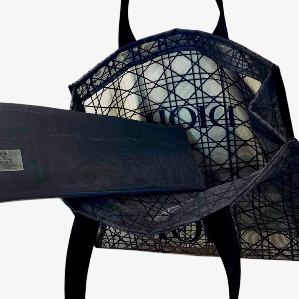 Christian Dior Beauty Parfums Makeup Black Velvet Mesh Large Tote Bag